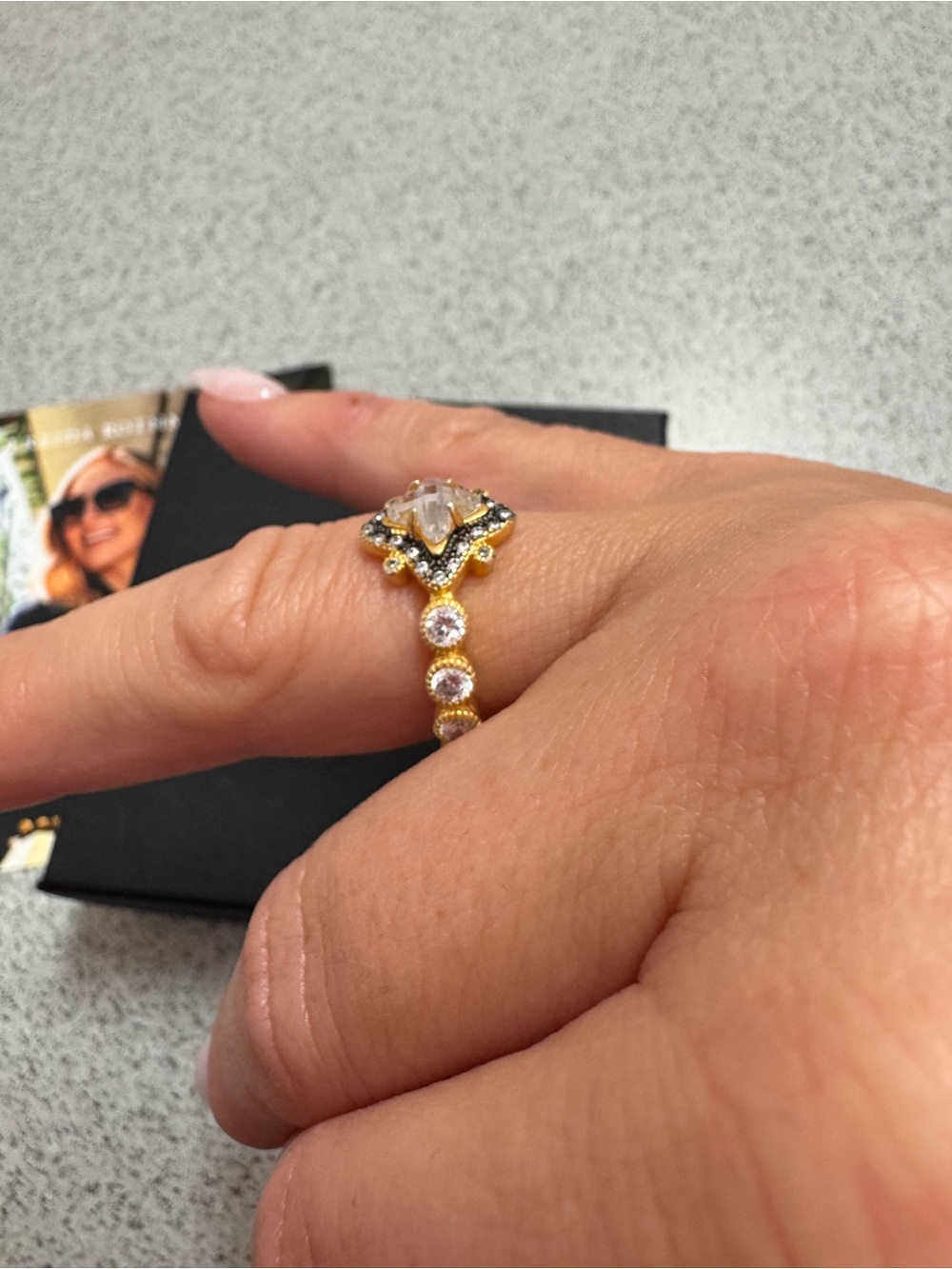 Freida Rothman Pineapple Cut Black and Gold Ring - Picture 5 of 6